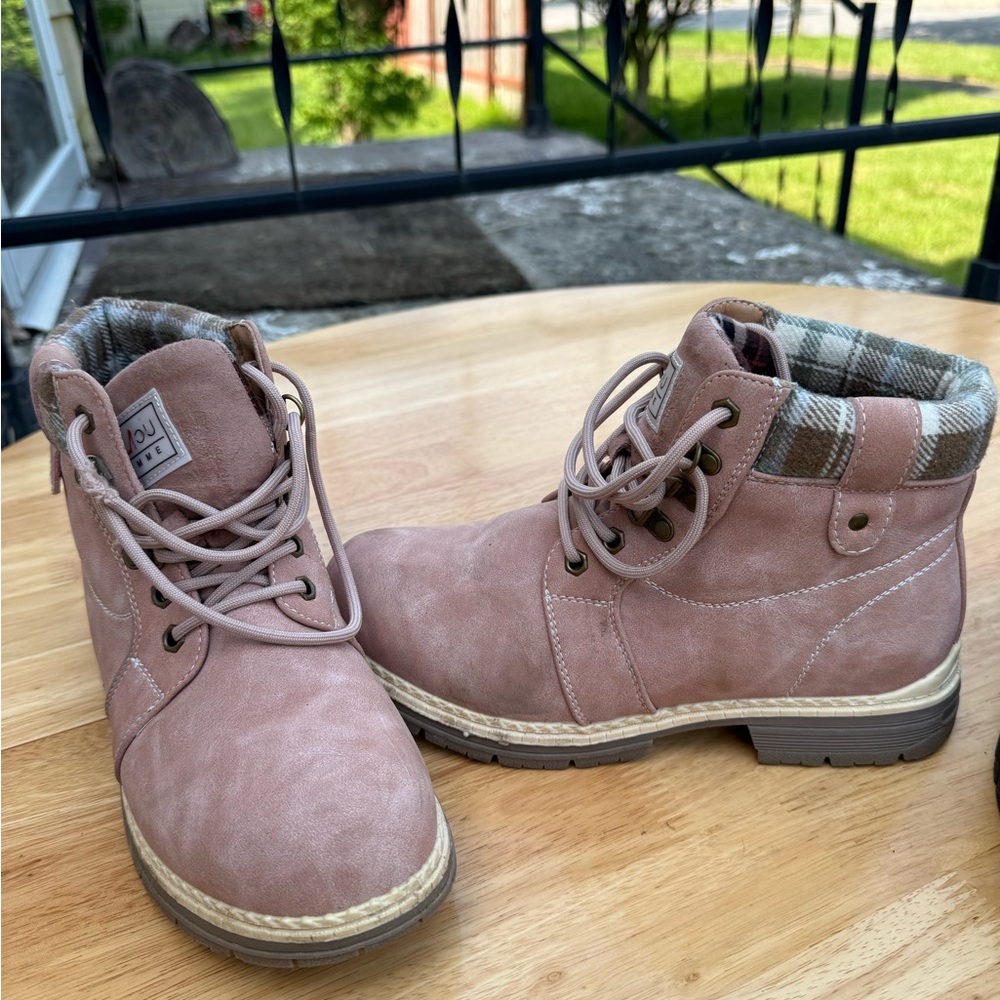 Pink Lace-Up Ankle Boots